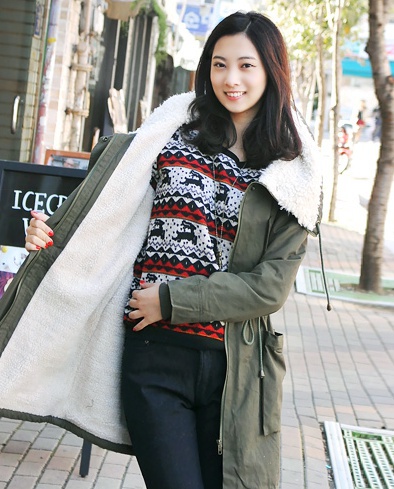 Hot sale+free shipping 2012 winter women fashion outwear long jacket fur collar zip up jumper military khaki