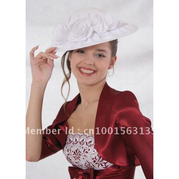 Hot sale  free shipping 3/4 sleeve plain dyed   satin  burgundy bridal wedding jacket