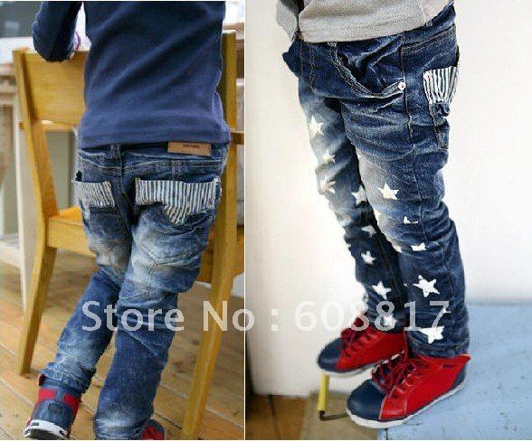 Hot Sale! Free Shipping! 5pcs/lot Baby Boys/Girls Jeans pants/Star Fashion pants/Blue color kids trousers