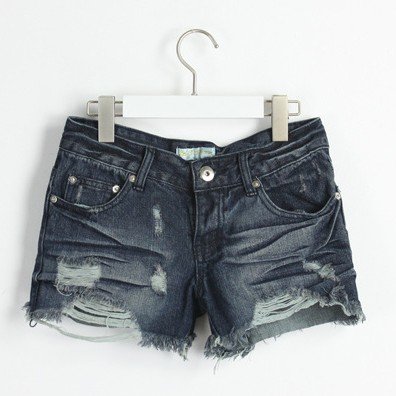 Hot sale! Free shipping All-match fringed edge tattered vintage wash denim shorts