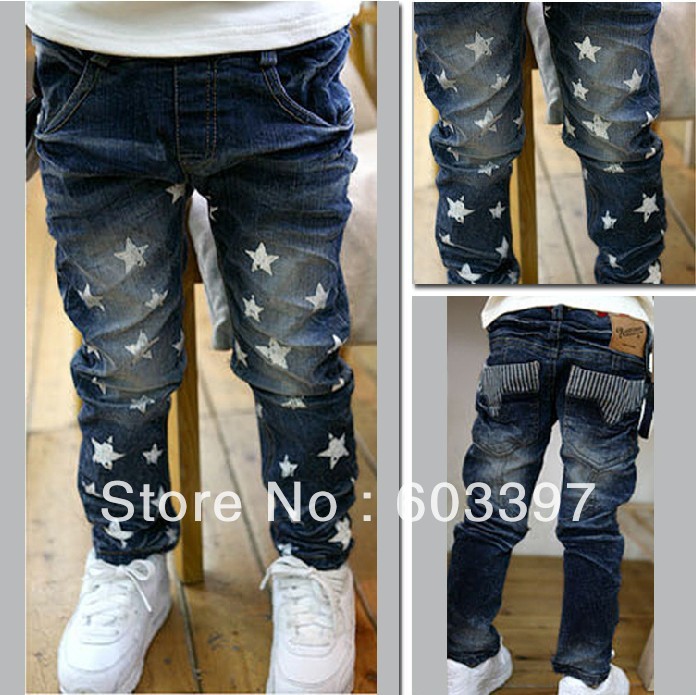 Hot Sale+ Free shipping!! Baby Boys/Girls Jeans pants/Star Fashion pants/Blue color kids trousers 5pcs