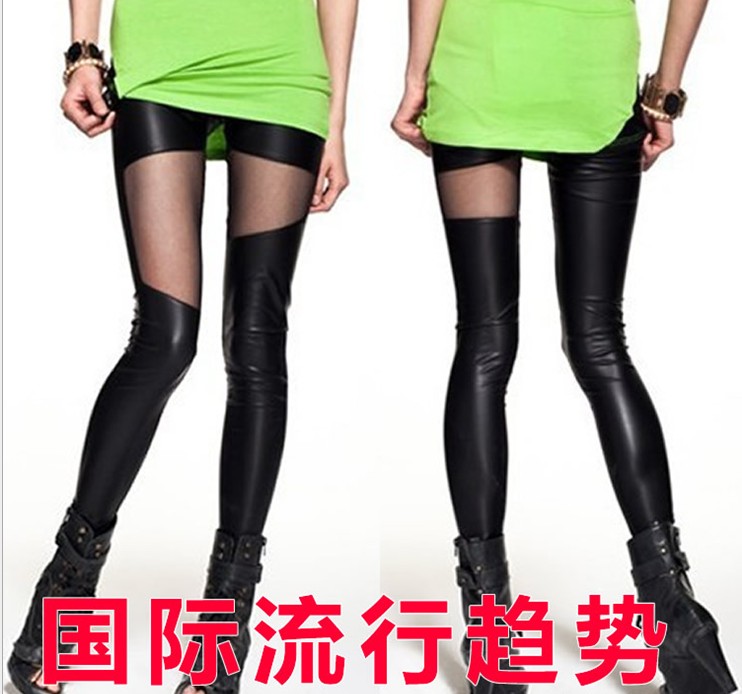 hot sale free shipping fashion 2013 leather pants  patchwork faux leather  tight women leggings