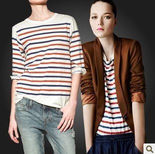 Hot Sale Free shipping Fashion Europe style woman shirt ,loose blouse,hoody with stripe for winter and autumn