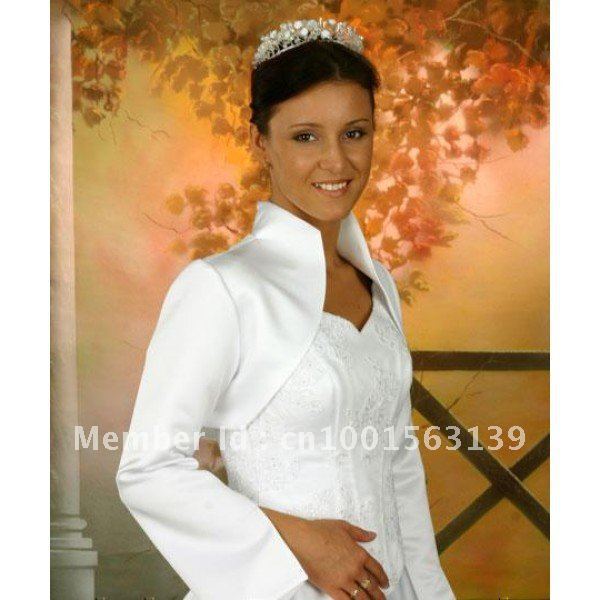 Hot sale free shipping long sleeve plain dyed satin bridal wedding jacket