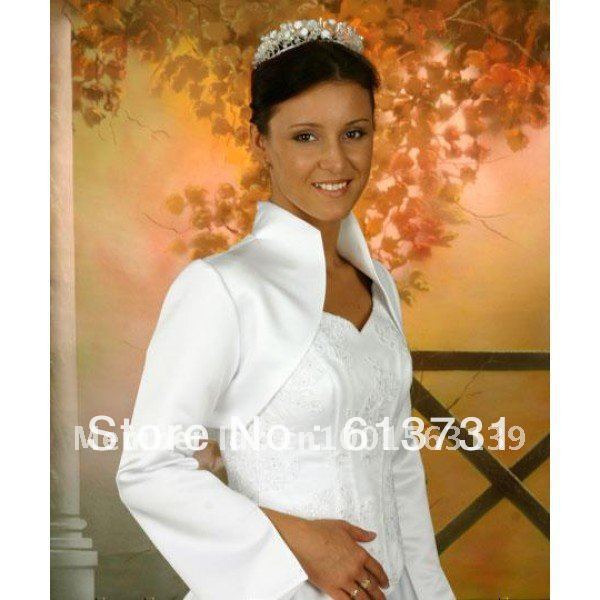 Hot sale free shipping long sleeve plain dyed satin bridal wedding jacket