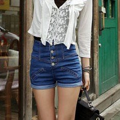 Hot sale! Free shipping Summer new high waist denim shorts  thin copper buckle edge shorts wholesale and retail