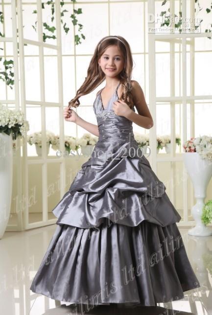 Hot Sale Gray Style Flower Girl Pageant Wedding Dress Size 2.4.6.8.10.12.14.16