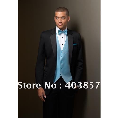 Hot Sale Groom Suit Custom Made Groom Tuxedo  Popular Best Man Suits (Jacket+Pants+Vest+Tie+Kerchief) Black  700