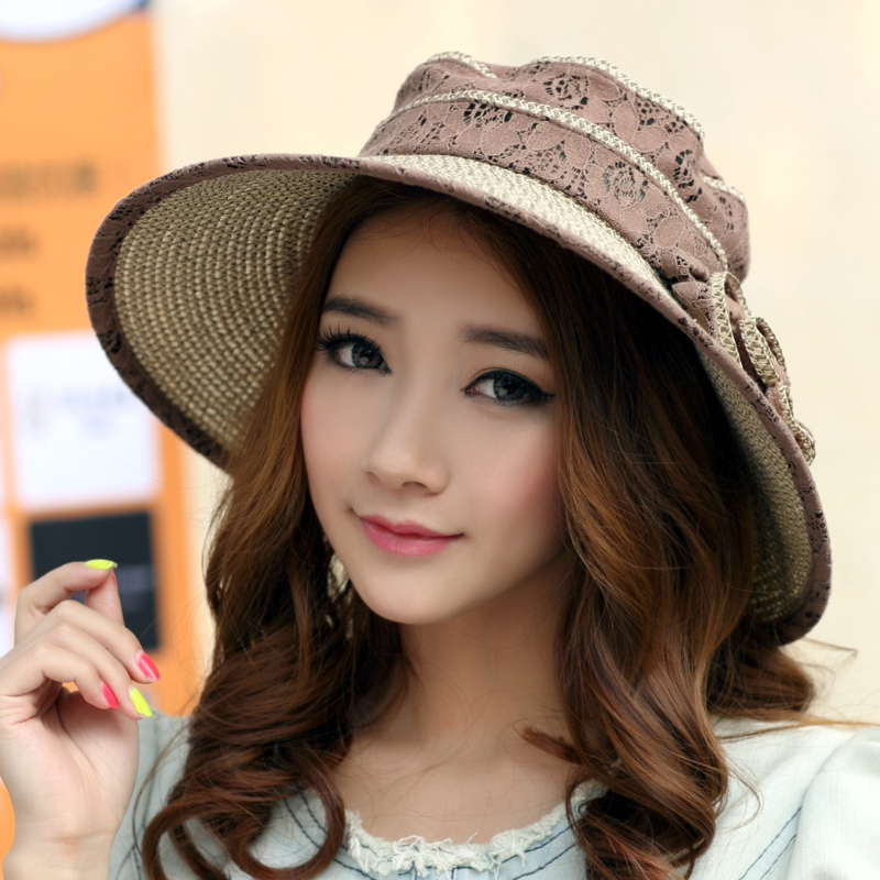 Hot sale Hat female summer lace strawhat large brim sun hat sun hat anti-uv beach cap free shipping