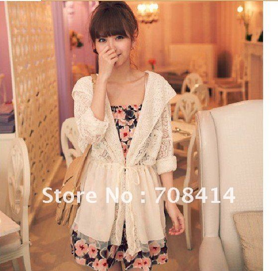 Hot sale in taobao woman fashion lace spring summer Net yarn hooded long coat Shawl/retail/Free shipping