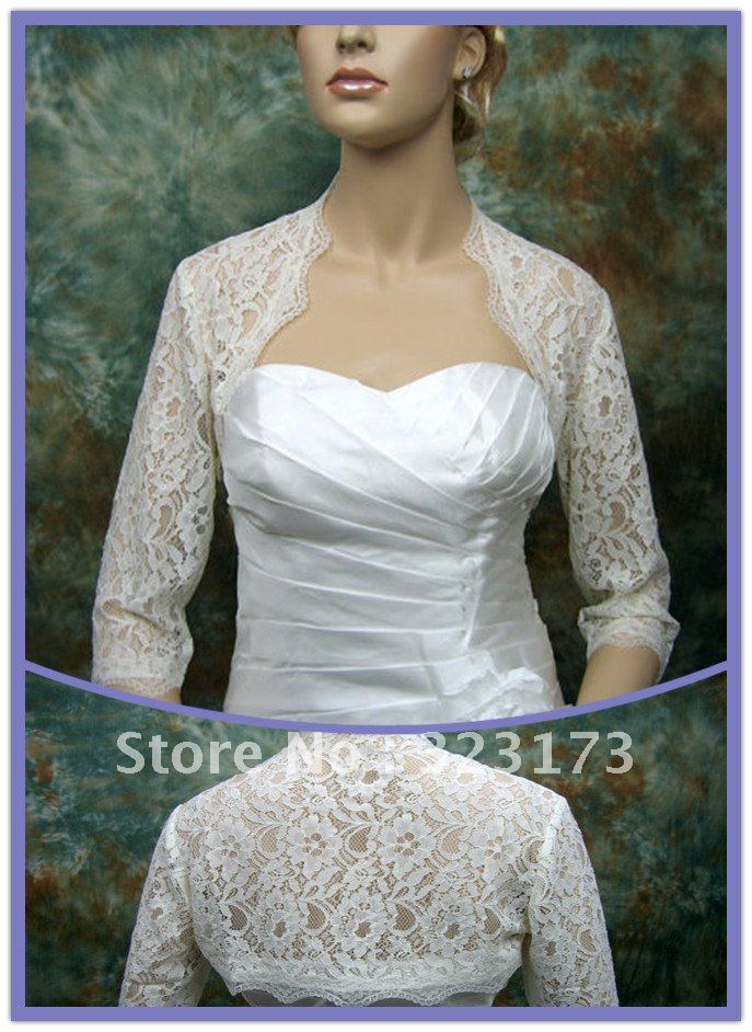 Hot Sale Ivory 3/4 Sleeve Bridal Corded Lace Wedding Party Bridal Bolero Jacket