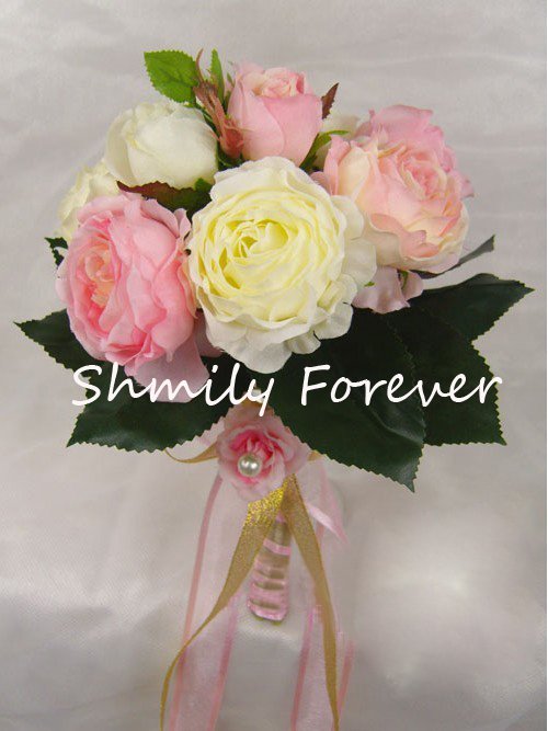 Hot sale!!! Ivory+Pink Small Bouquet,Simulation Flower For Bridesmaid ,flower girls