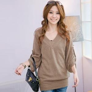 Hot Sale!! Korean Style Women's Knited V Neck Sweater with reflexed sleeves