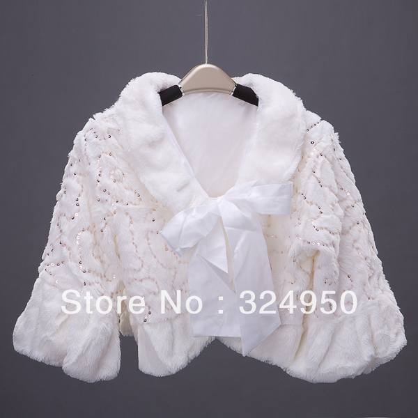 Hot Sale Long Horn Sleeve White Bridal Bolero Fur Winter Sequined Bridal Wraps YZ122222