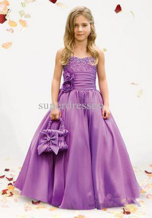 Hot sale Lovely flower girl dresses beaded bodice skirt purple lovely junior bridesmaid dresses