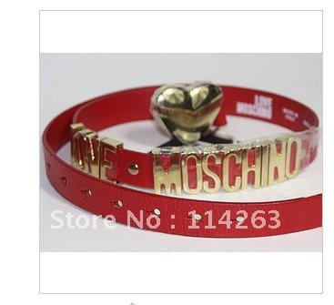 Hot-sale Moschinos Heart-shaped Buckle Genuine Leather Belt With Letters KK-Belt black free shipping