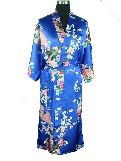 Hot Sale  Navy blue  Chinese traditional womens robe gown kimono sleepwear nightshirt bathrobe M,L,XL,XXL,XXXL
