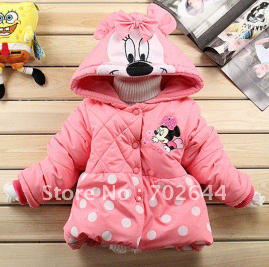 Hot sale new 100% cotton winter cute style coat, girl's Mickey design keep warm hoodies coat .children's clothing, 4pcs/lot