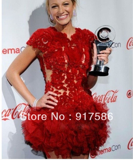 Hot Sale new arrival round o neck see-through mini short open red back short designer celebrity dresses Prom Dresses