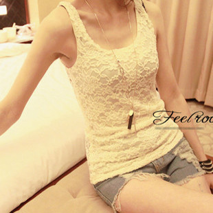 Hot sale New arrival summer all-match full lace cutout carved vest basic small vest Free shipping