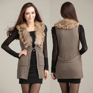 hot sale! New! Autumn new arrival medium-long lace fur collar sleeveless sheep sweater vest sweater cardigan dance wear