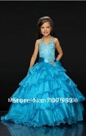 Hot Sale New Custom Made Pageant Dress Halter Short Pageant Gown Flower Girl Dresses TB-07