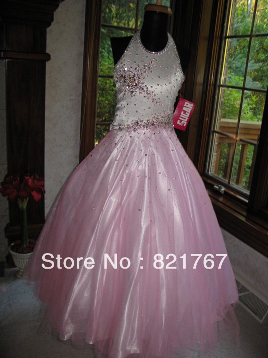 Hot Sale New custom pink beading perfect female flower girl dress pageant dress F-05658