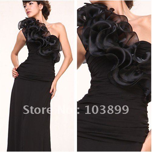 Hot Sale New Design Black One Shoulder Chiffon Graduation Evening Dress