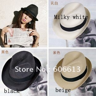 Hot Sale New Fashion Lady Women & Men Vintage Straw Sun Fedora Hats Cap , free shipping