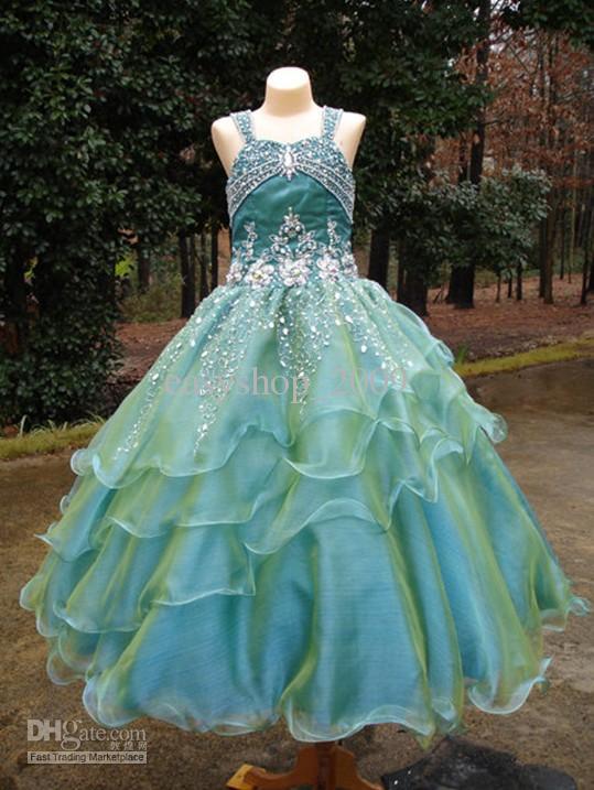 Hot Sale New Jade Irridescent Green Girls Pageant Gown Dress Flower Girl Dress