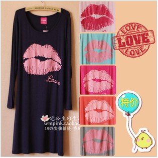 Hot sale Pink 100% cotton long-sleeve sleep set spring and autumn batwing shirt nightgown women's plus size lounge free shopping