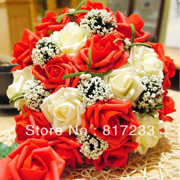 Hot Sale Red Wedding Bouquet Artificial Rose Flowers ,Bridal Throw Bouquet, Bridal Bouquets 30 flowers Bridal Hand Flower