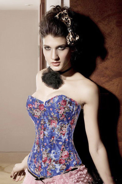 HOT SALE! Satin Bustiers&Corset Strapless 4360 Lace up Denim Shapewear Floral Embroidered Sexy Lingerie