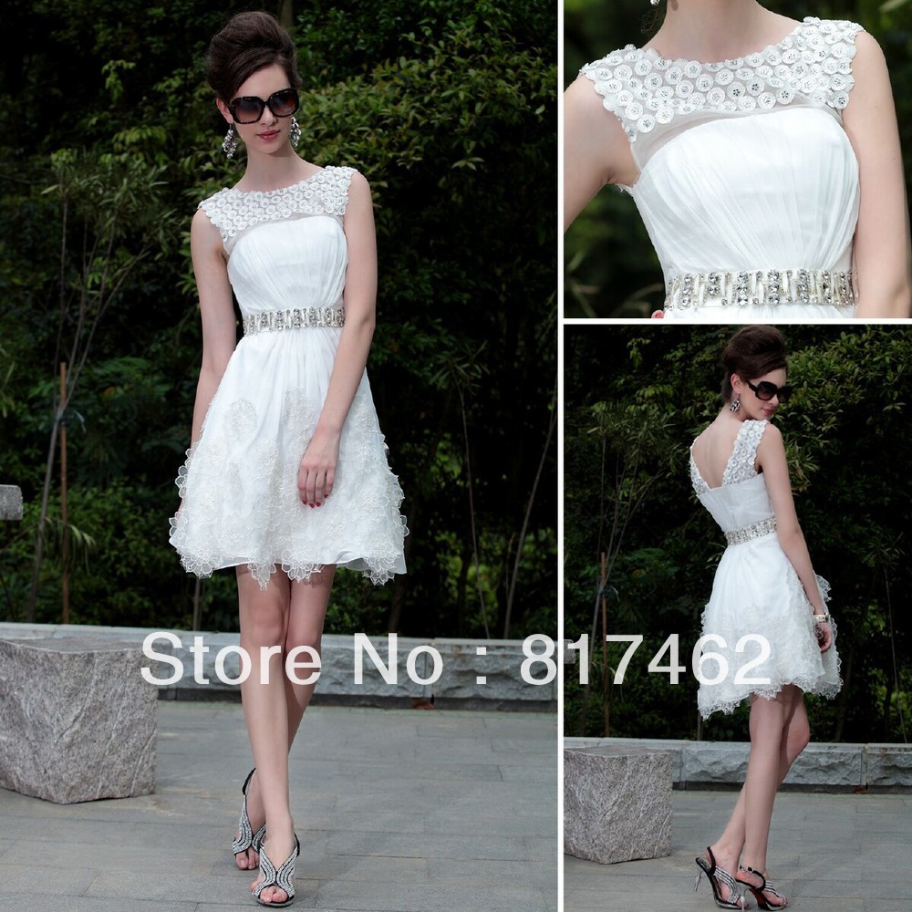 Hot Sale Sexy Mini Scalloped Embriodery Beads White Short Celebrity Dress 2013  Free Shipping