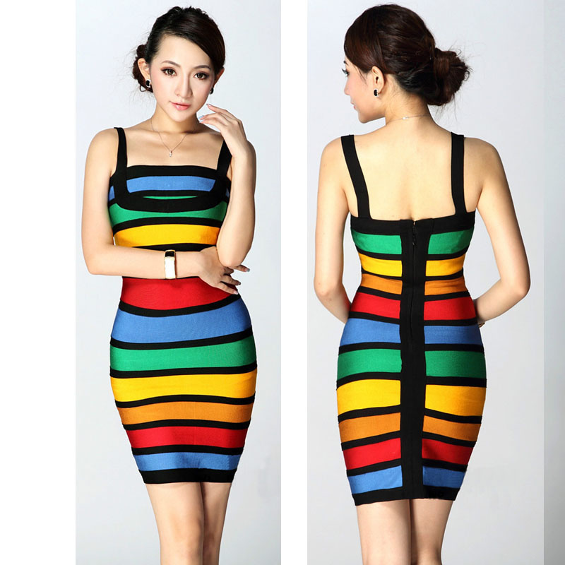 hot sale Sexy Slim Multicolor Bandage bodycon top quality  Stretch Party evening dress