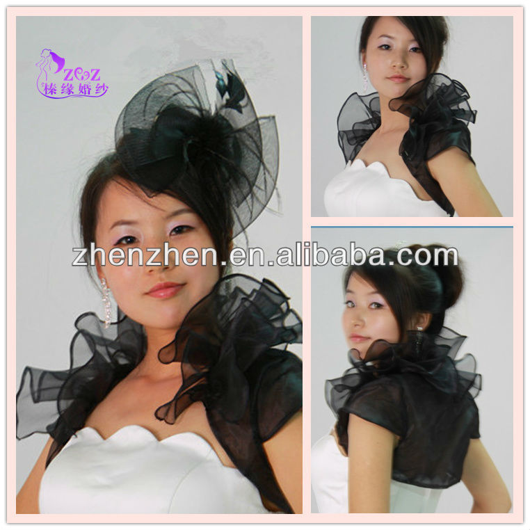 Hot Sale Short Sleeve Organza Sexy Black Wedding Jacket J-004