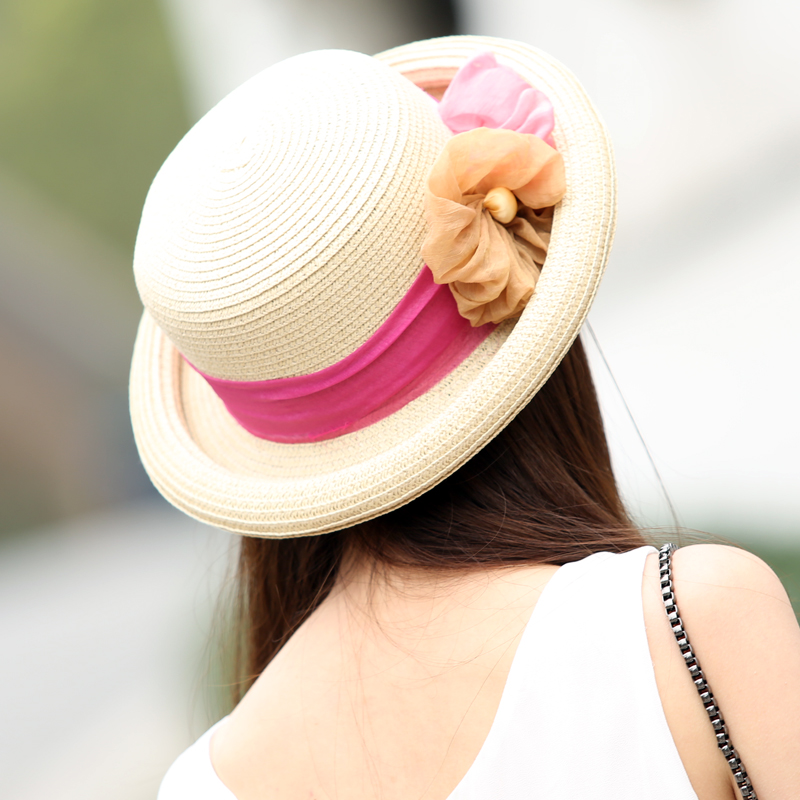 Hot sale Strawhat female sunscreen anti-uv beach cap summer sunbonnet flower summer hat sun hat free shipping