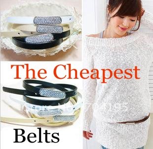 Hot sale Sweet Leather Belt   Faux leather Diamand Belt for Women