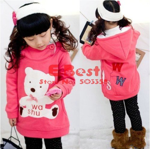 Hot Sale!!Warm Coral Fleece sweatshirt,Hooded coat,Cute Bear Fleeces outfit,Girl Autumn/Winter outerwear,4pcs/lot