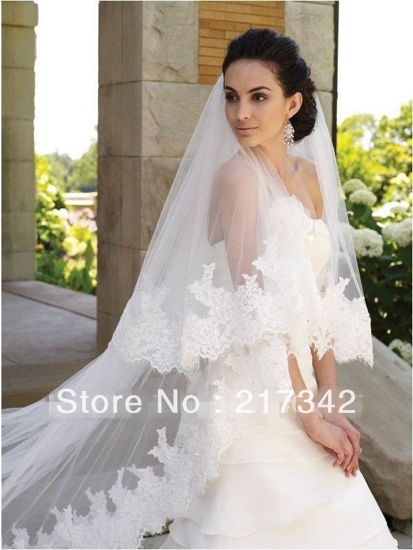 Hot Sale White Ivory  Tulle Alencon Lace Edge 3m Wedding Accessories -Veil Bridal Veil  #1