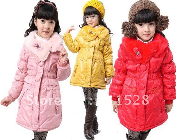 Hot Sale Winter Coat jackets windbreak girl cotton-padded long coats baby kids thermal wear 3pcs/lot 4-8 years free ship 600099J