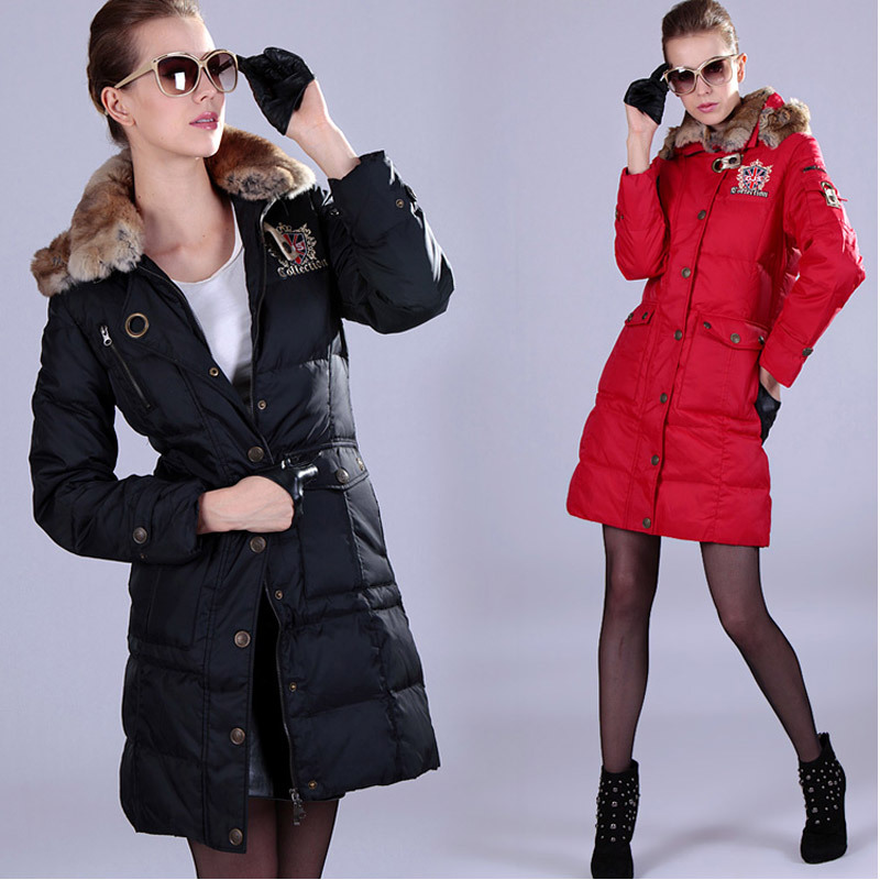 Hot sale! Winter women's large fur collar long design thickening down coat rabbit fur collar