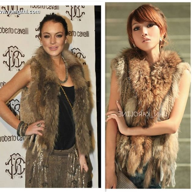 Hot Sale Woman Knitted Rabbit Fur Vest With Raccoon Dog Fur Collar Coat/Gilet/waistcoat/Jacket  Retail/wholesale/OEM