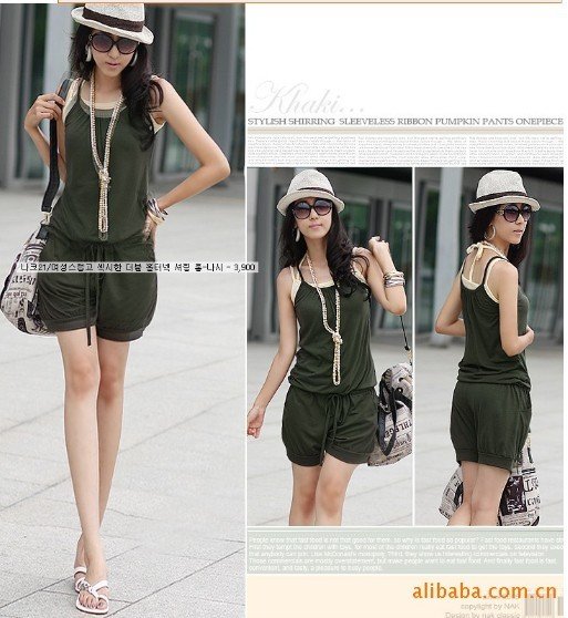 Hot sale Women Fashion Sleeveless Romper Strap Short Jumpsuit Scoop 3 Colors