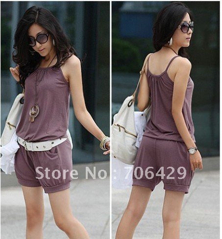 Hot sale Women Fashion Sleeveless Romper Strap Short Jumpsuit Scoop 3 Colors