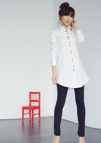 Hot sale women's button adorn long top blouses,long sleeve cotton shirts,free shipping,327