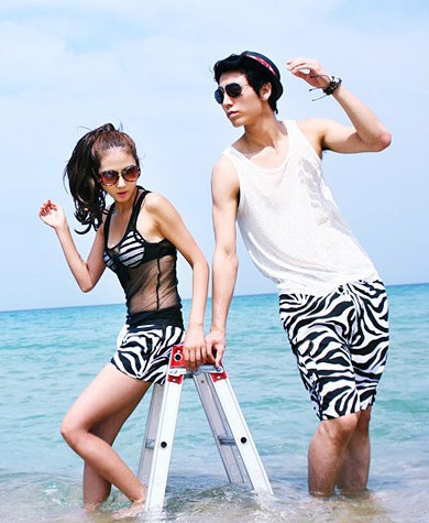 Hot sale!! Zebra strip beach shorts fashion beach pants for men and women Couple pants for travel 2pcs package Best price