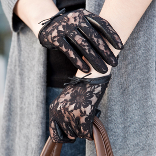 Hot sales! autumn and winter new arrival women's sexy trend lace sheepskin genuine leather gloves