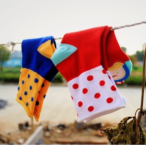 Hot Sales! Free Shipping Candy Color Roll-up Hem Socks, Pile Of Pile Of Socks ,100% Cotton Socks With Polka Dot  HZX0092