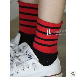 Hot Sales! Free Shipping Candy Color Roll-up Hem Socks With Stripe Or Patchwork, Pile Of Pile Of Socks ,HZX0074